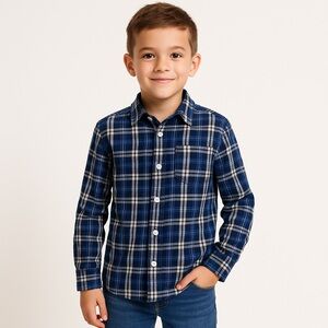 Dip Long sleeve Plaid Cotton Button Down Shirt Blue Size Medium